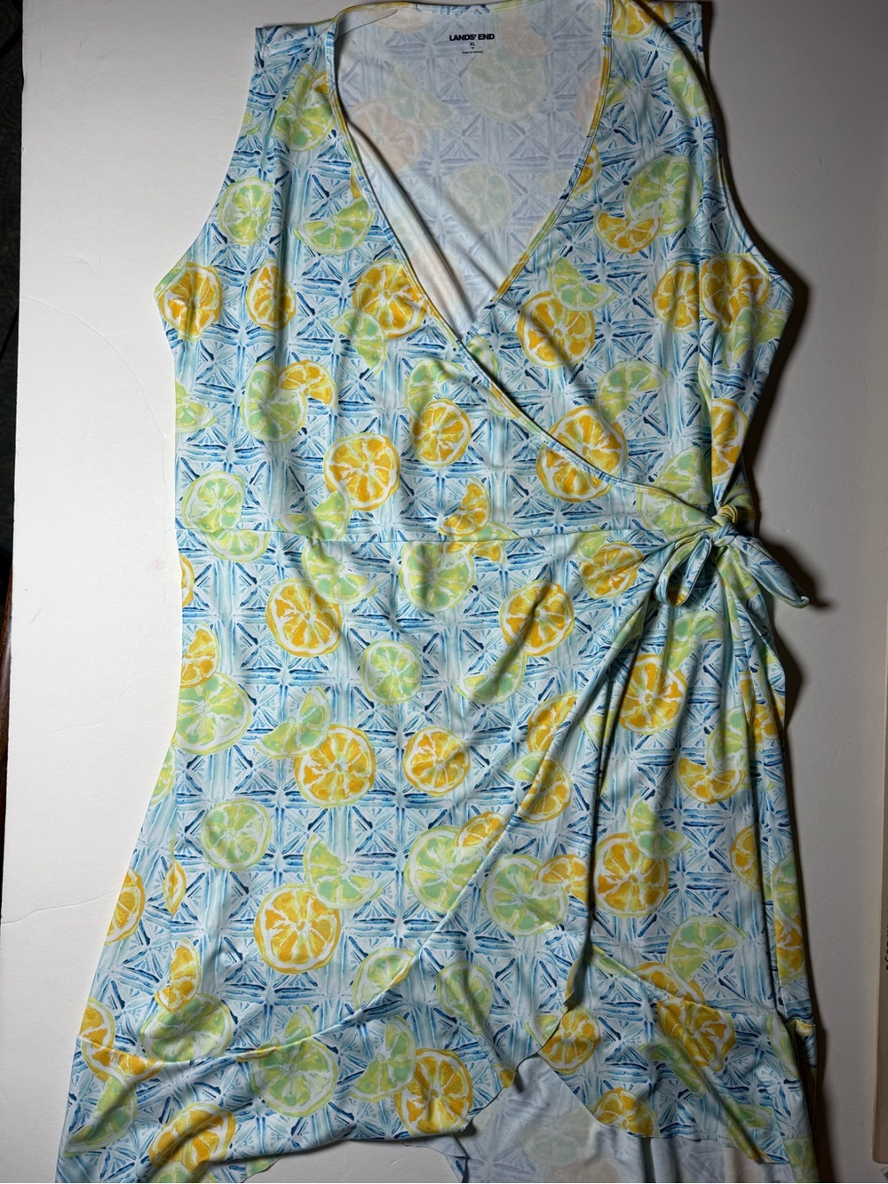 Lands' End XL (18) Sleeveless Citrus Wrap coverup Dress UPF 50+